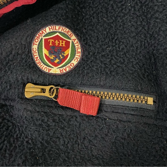 Vintage 90s Tommy Hilfiger Sherpa Fleece Quarter Zip Jacket Embroidered Sz Med - Picture 3 of 11